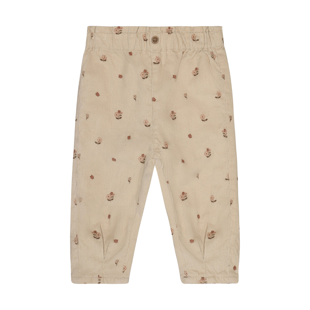 Myk cordfløyel bukse beige med små blomster