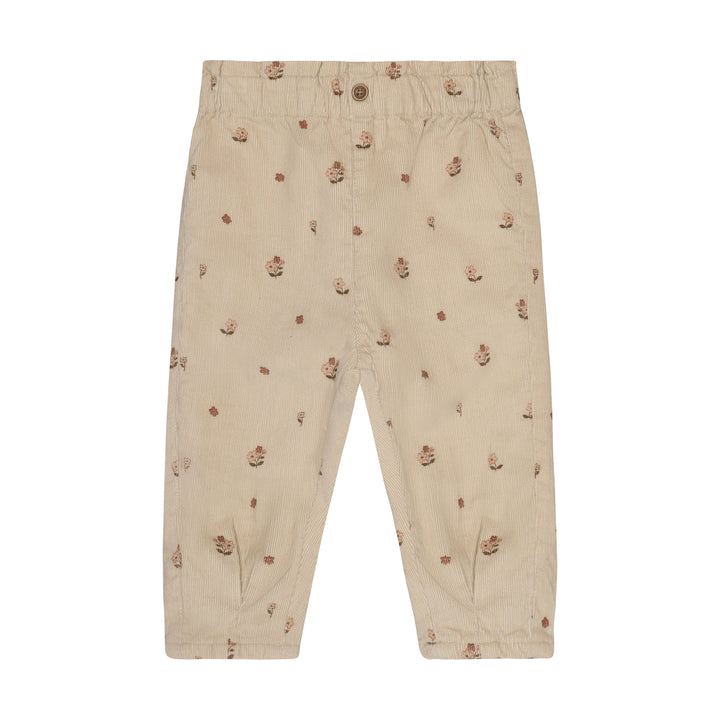 Myk cordfløyel bukse beige med små blomster