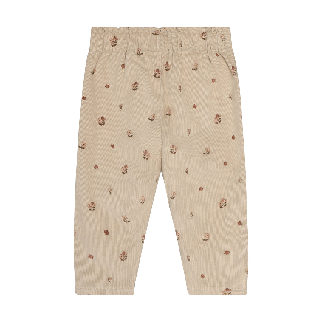 Myk cordfløyel bukse beige med små blomster