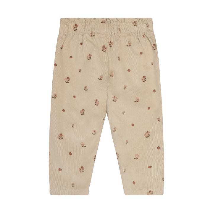 Myk cordfløyel bukse beige med små blomster