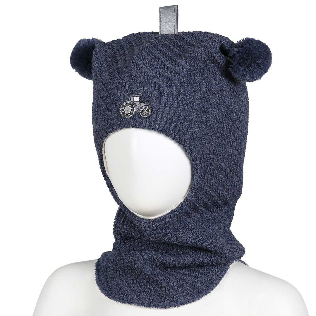Ullbalaclava med vindstopper blue melange traktor
