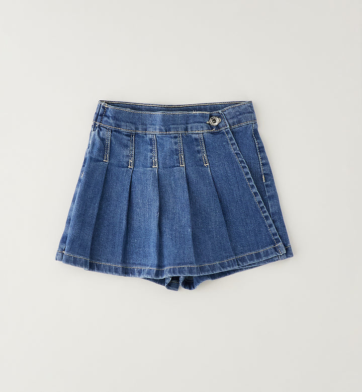 Denimshorts med skjørtedetalj