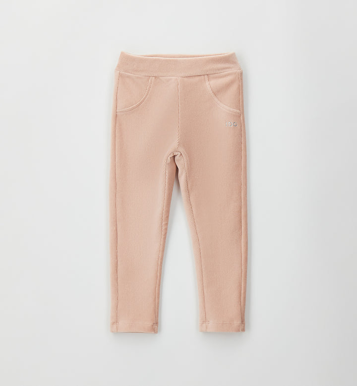 Velourbukse med kordfløyelslook pudderosa