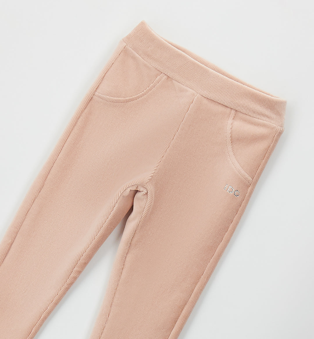 Velourbukse med kordfløyelslook pudderosa