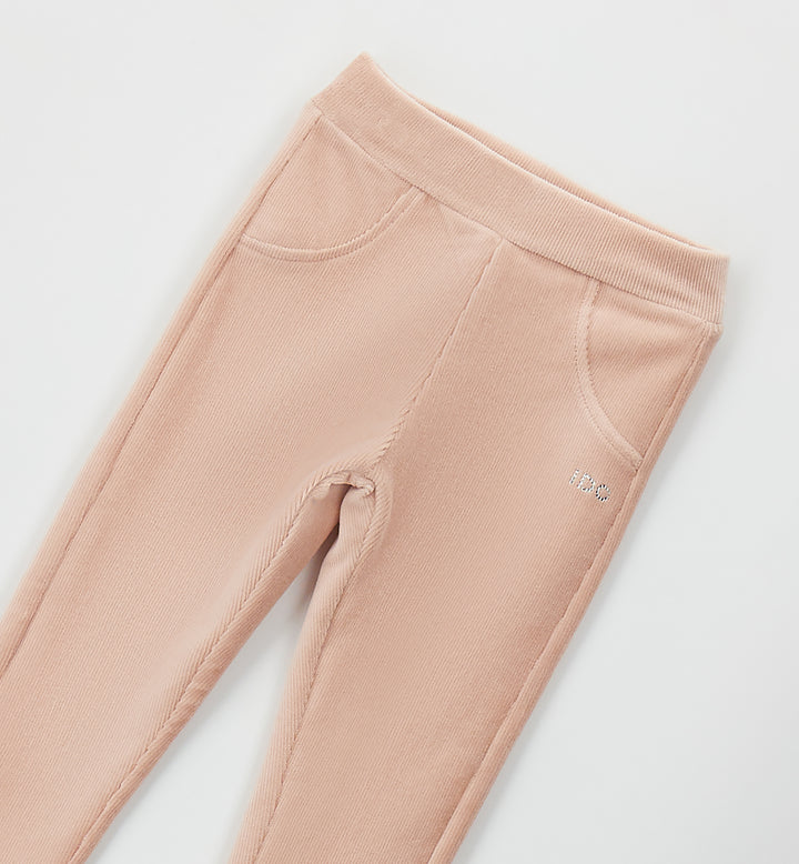 Velourbukse med kordfløyelslook pudderosa