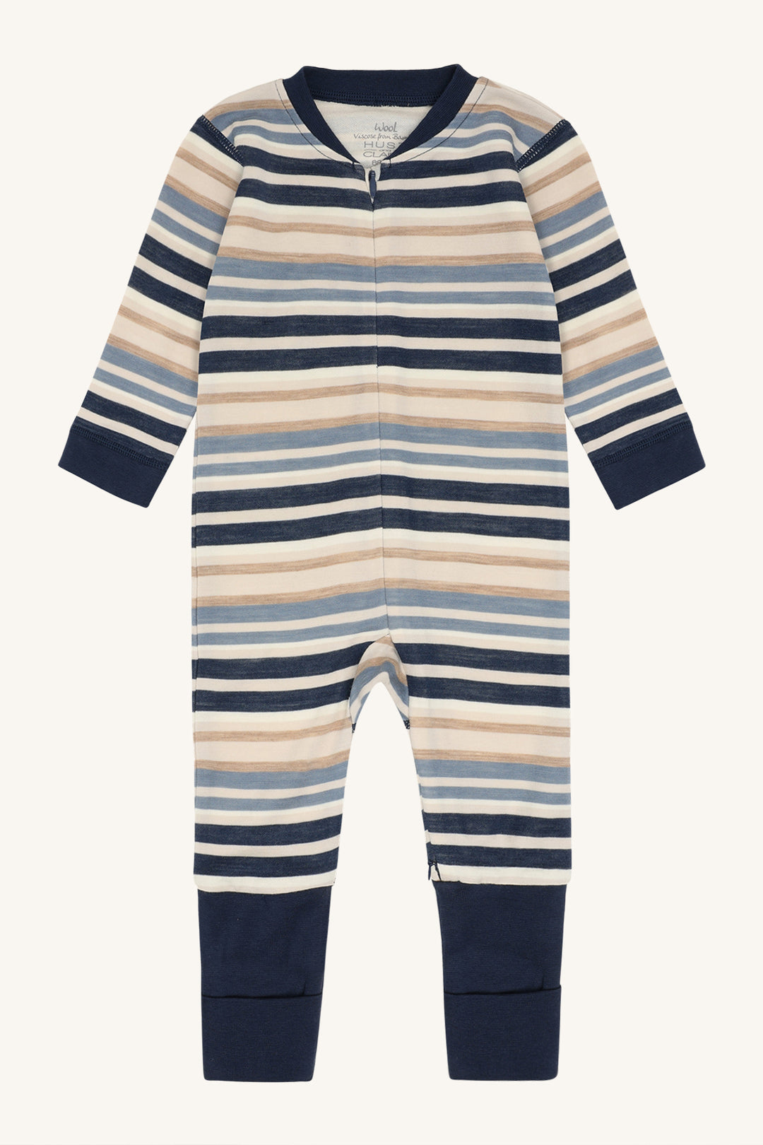 Ullviskose heldress med blå striper