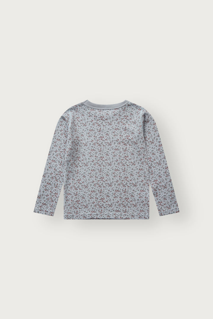 Ullviskose trøye med blomster i dusty blå