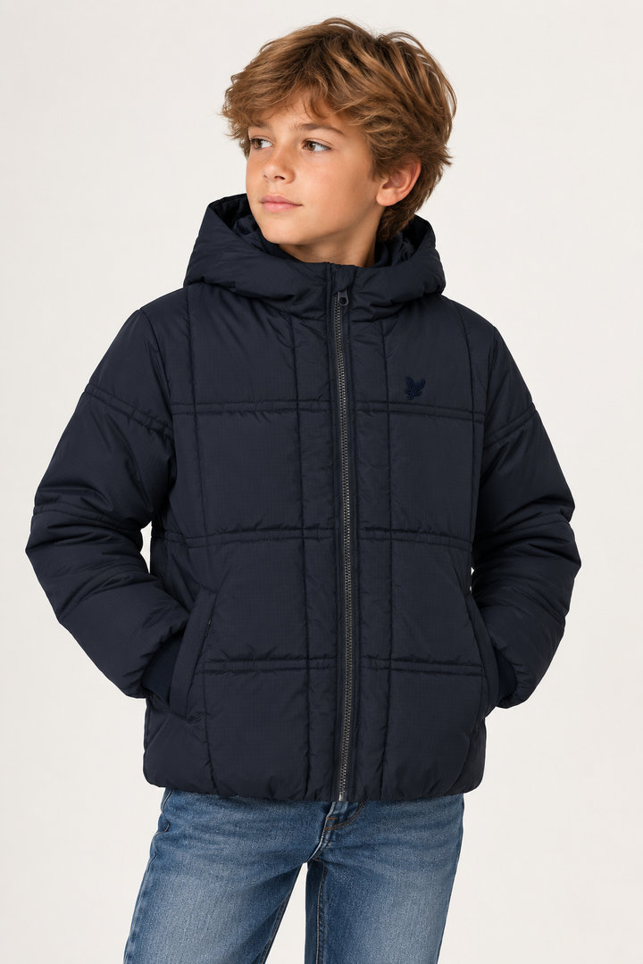 Tonal Eagle Padded Coat- Navy