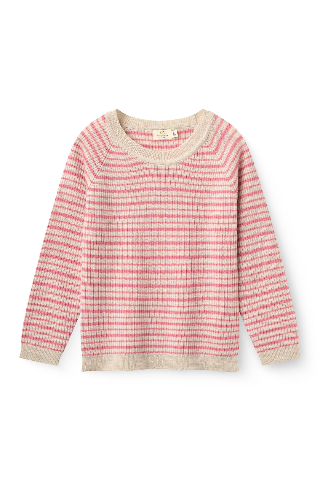 Merino ribbgenser med striper - Fresh Pink