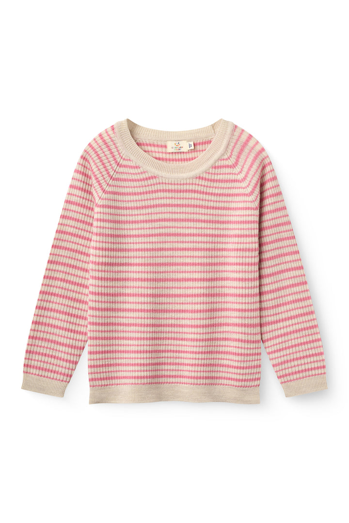 Merino ribbgenser med striper - Fresh Pink