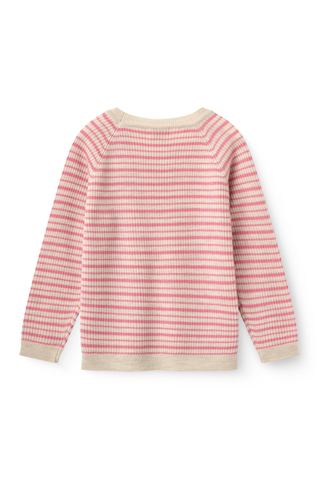 Merino ribbgenser med striper - Fresh Pink