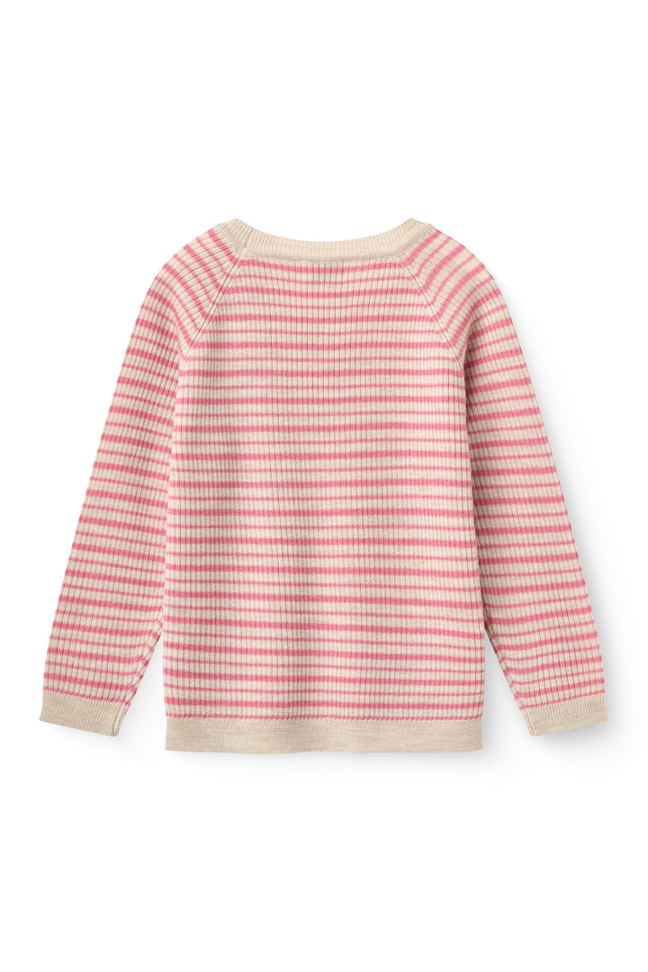 Merino ribbgenser med striper - Fresh Pink
