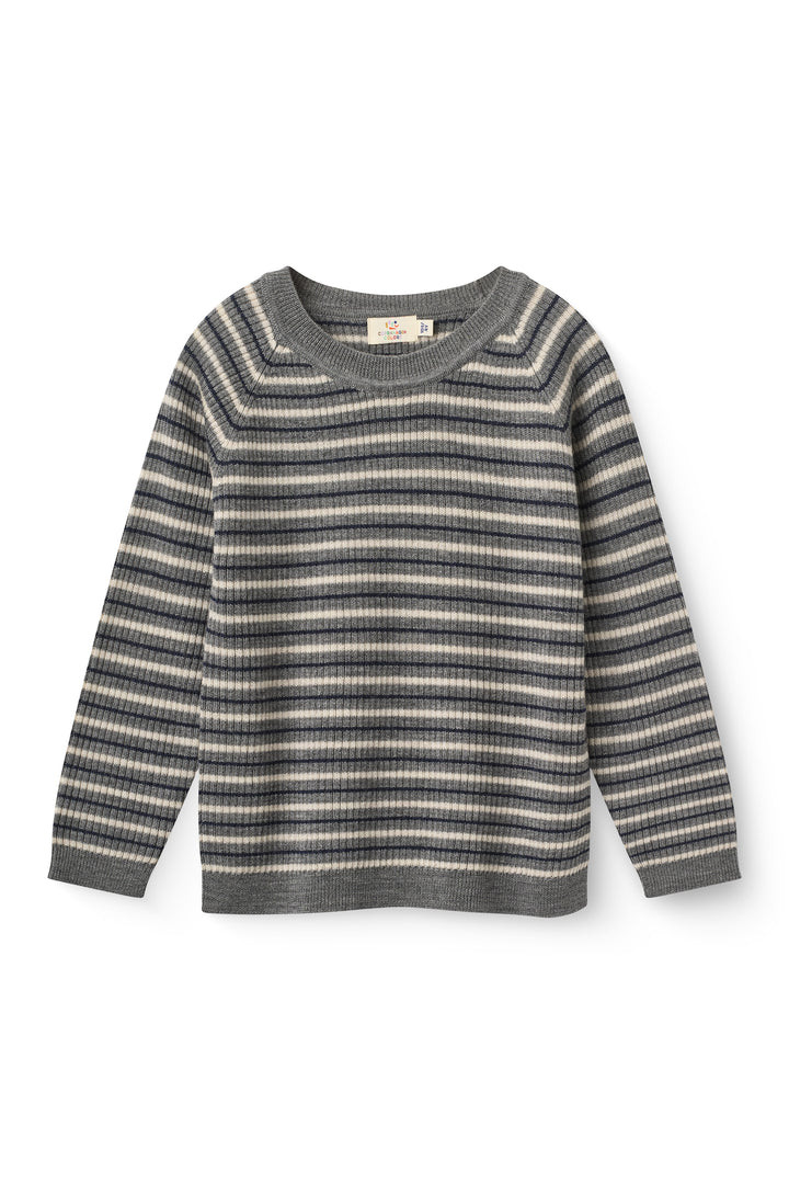 Merino ribbgenser med striper - Grey Navy