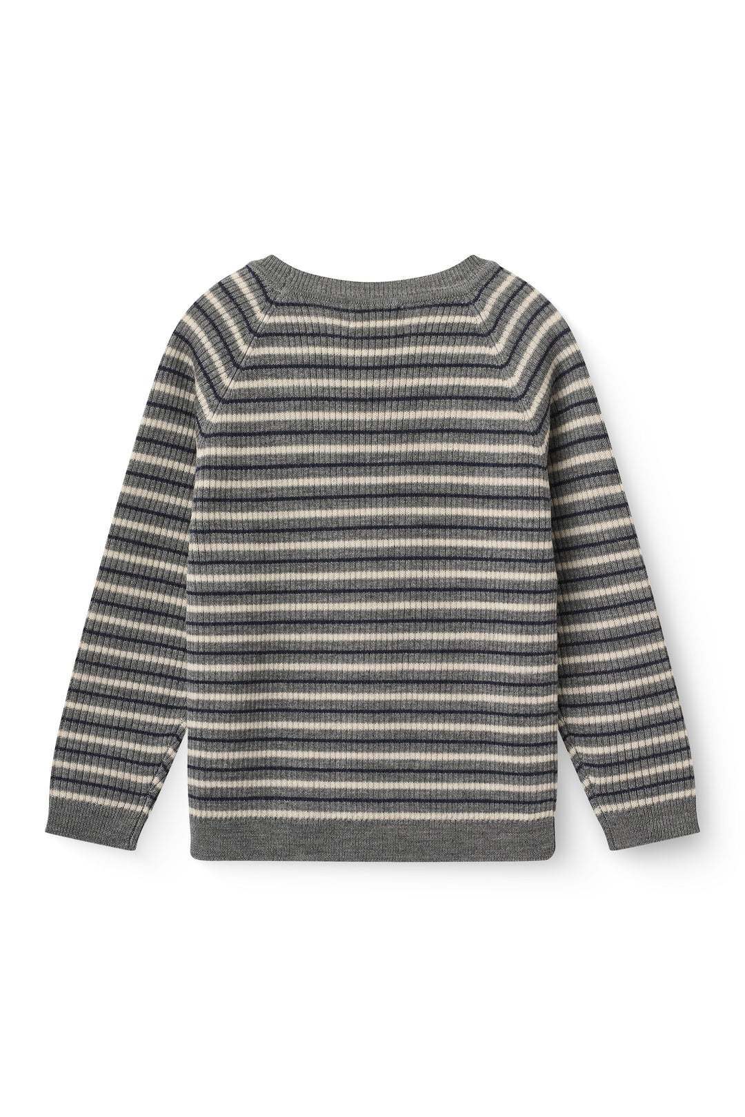 Merino ribbgenser med striper - Grey Navy