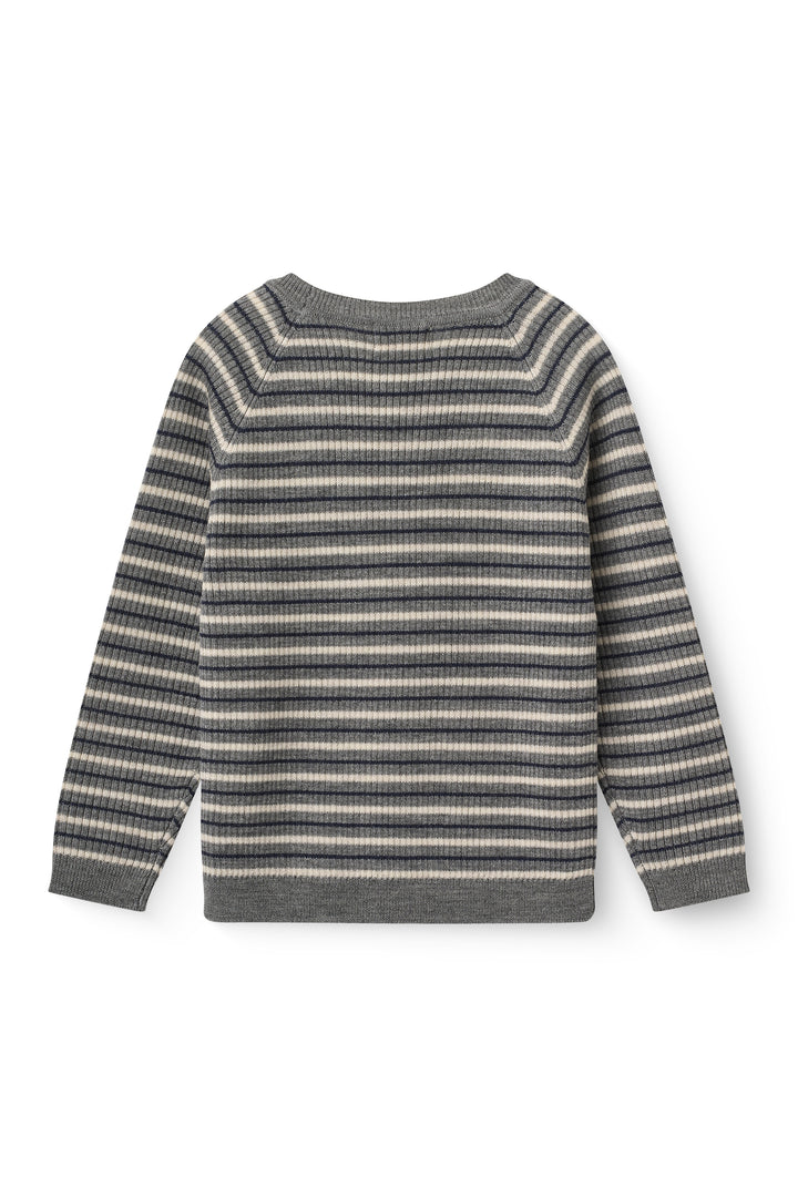 Merino ribbgenser med striper - Grey Navy