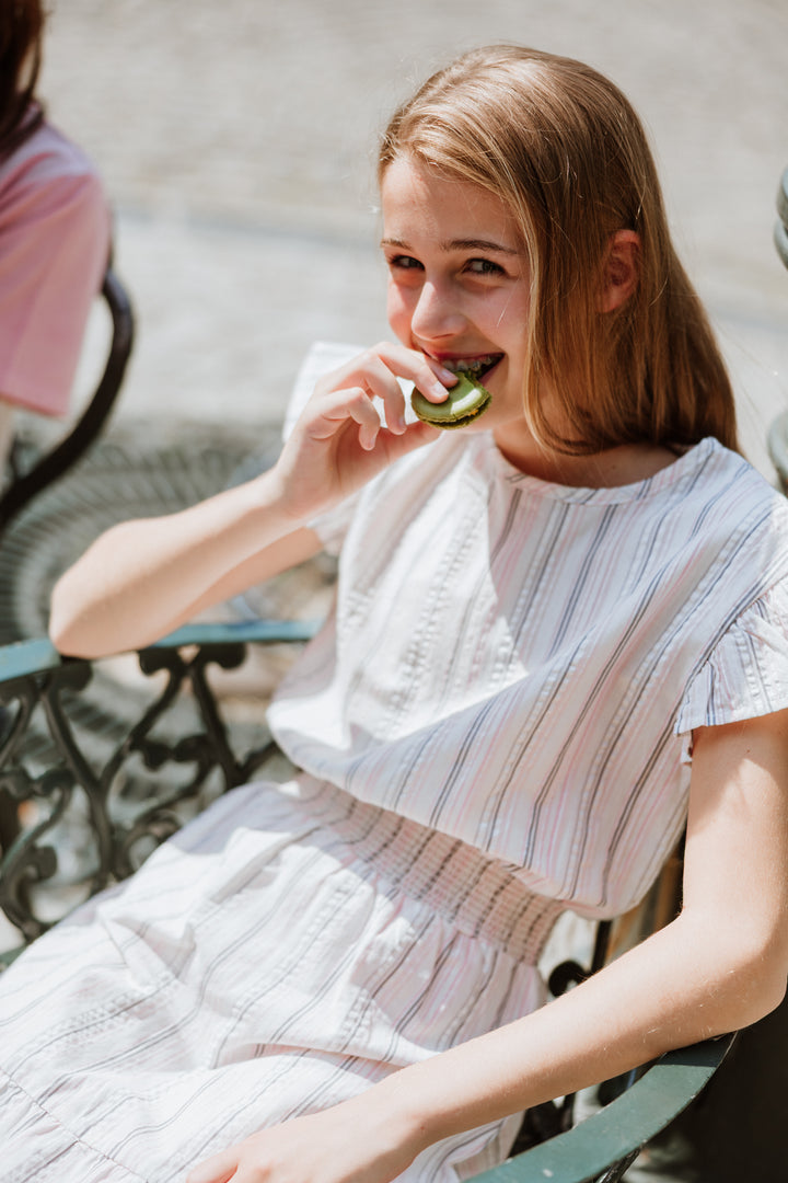 Striped dress grey pink