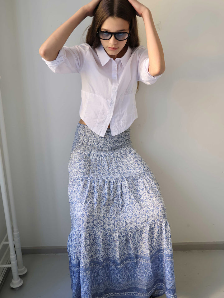 Boho- Skjørt Viskose denimblue