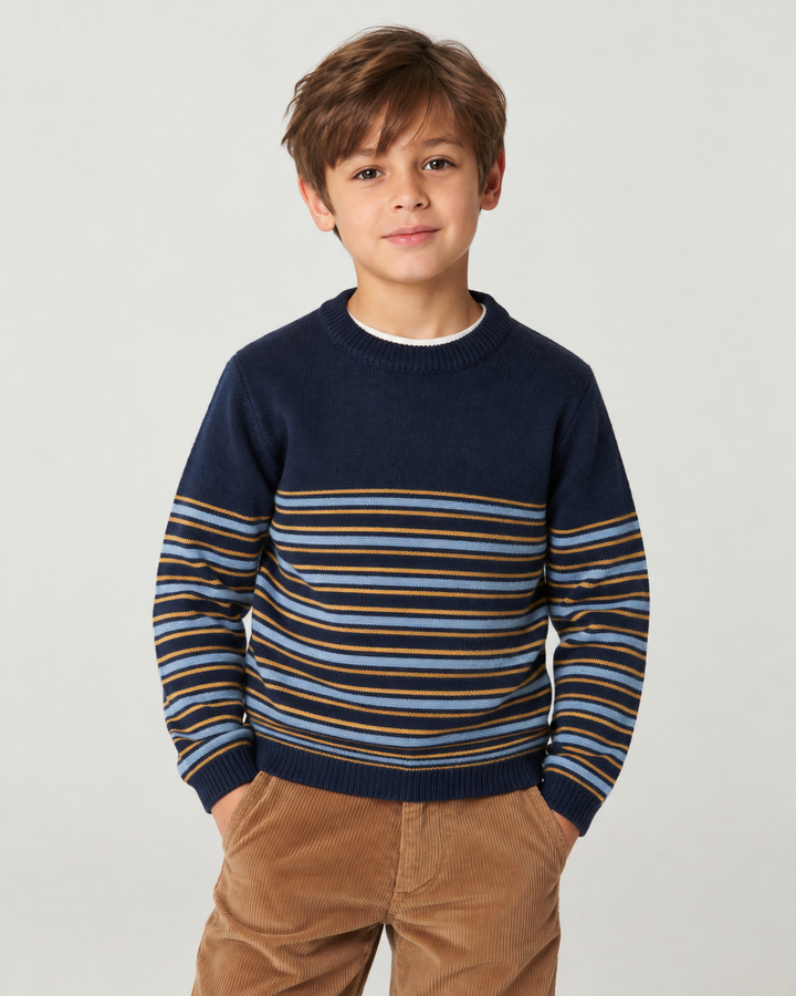 Striped Merino Sweater Navy Comb